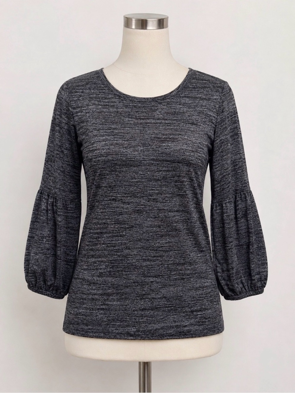 Chaps Gray Knit Blouse Balloon Sleeve Aesthetic size L